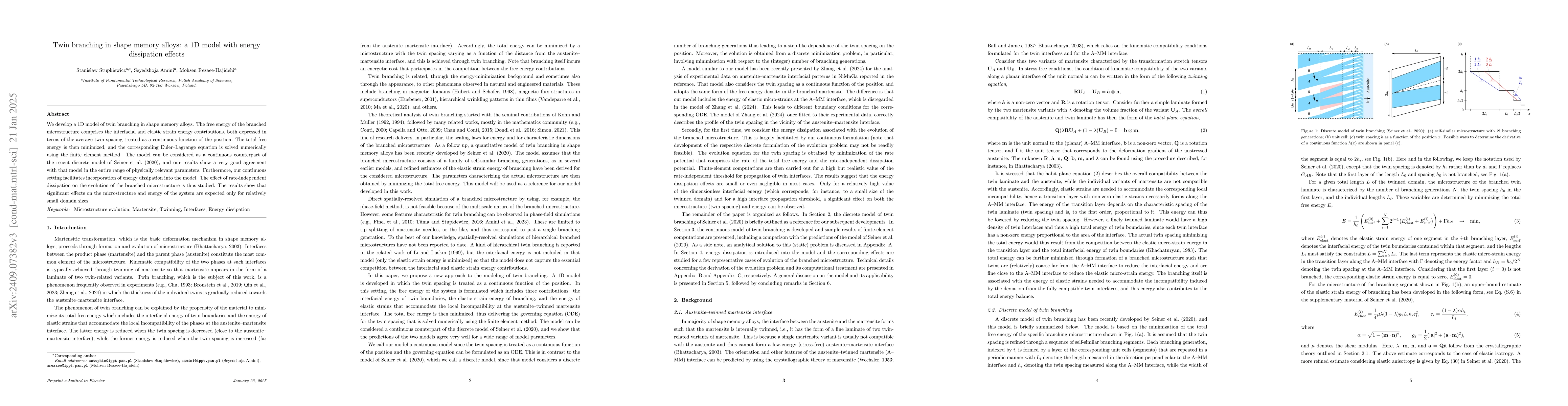 Thumbnail for Twin branching in shape memory alloys: a 1D model with energy
  dissipation effects