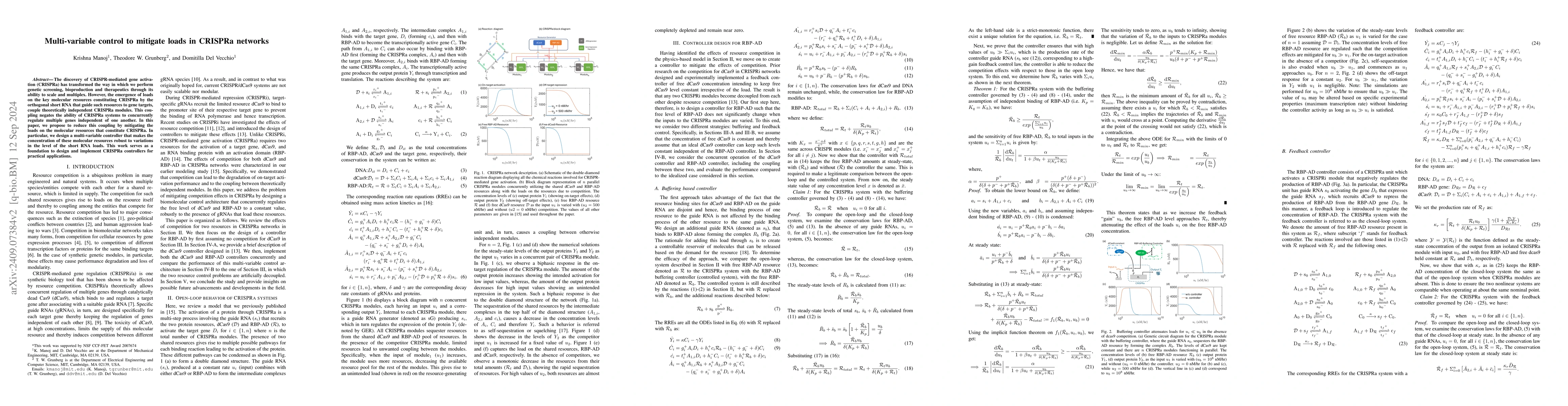 Thumbnail for Multi-variable control to mitigate loads in CRISPRa networks: Extended
  Version
