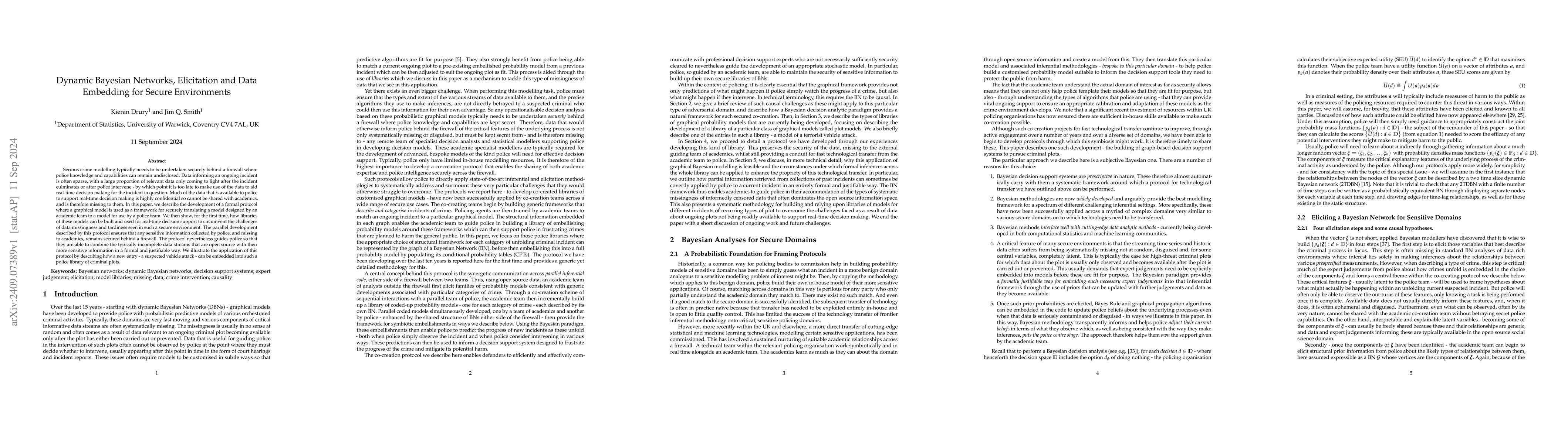 Thumbnail for Dynamic Bayesian Networks, Elicitation and Data Embedding for Secure
  Environments