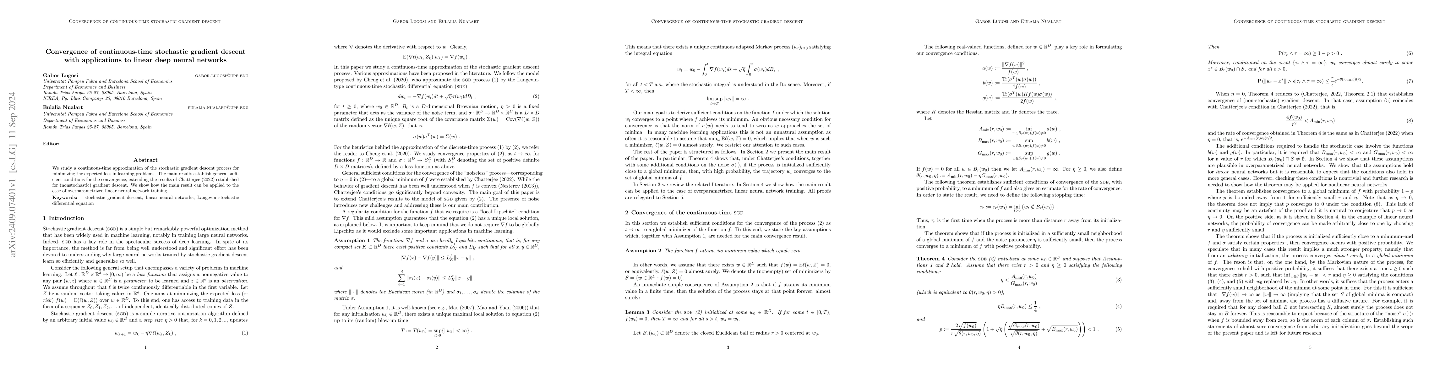 Thumbnail for Convergence of continuous-time stochastic gradient descent with
  applications to linear deep neural networks