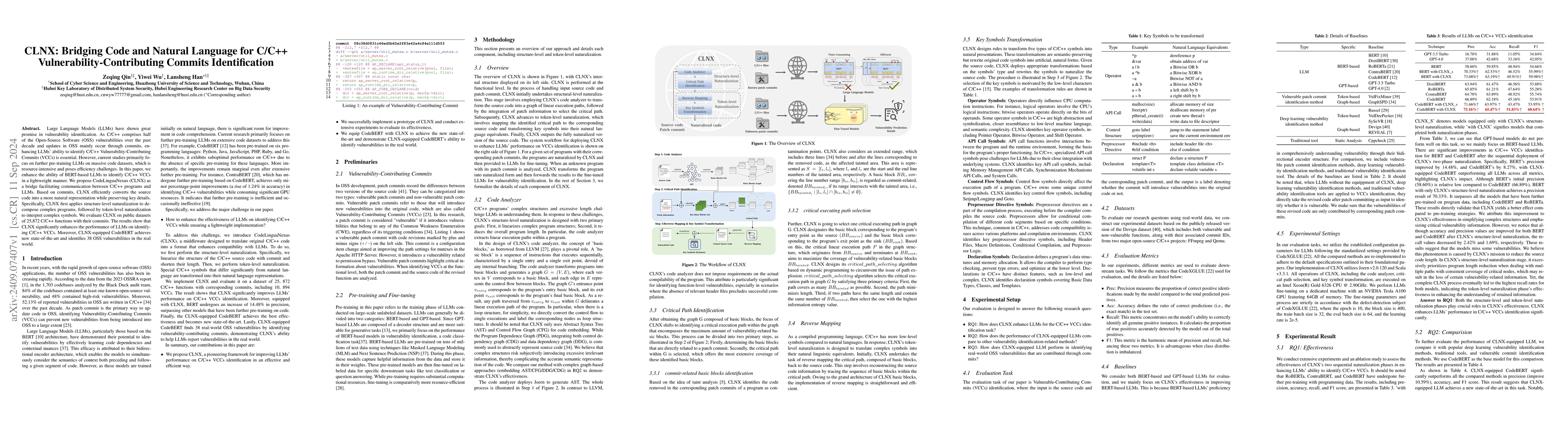 Thumbnail for CLNX: Bridging Code and Natural Language for C/C++
  Vulnerability-Contributing Commits Identification