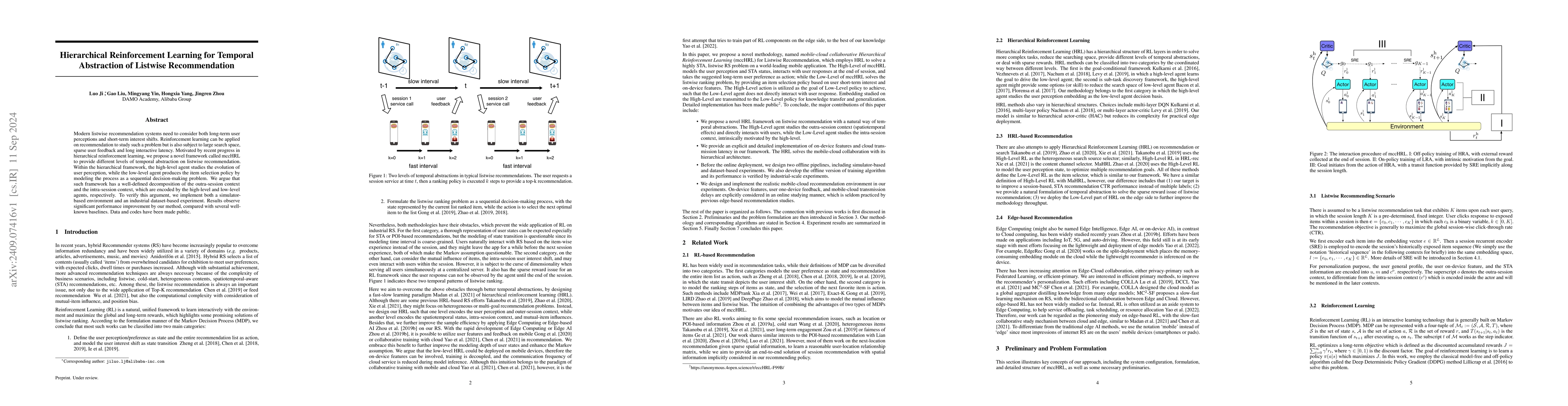 Thumbnail for Hierarchical Reinforcement Learning for Temporal Abstraction of Listwise
  Recommendation