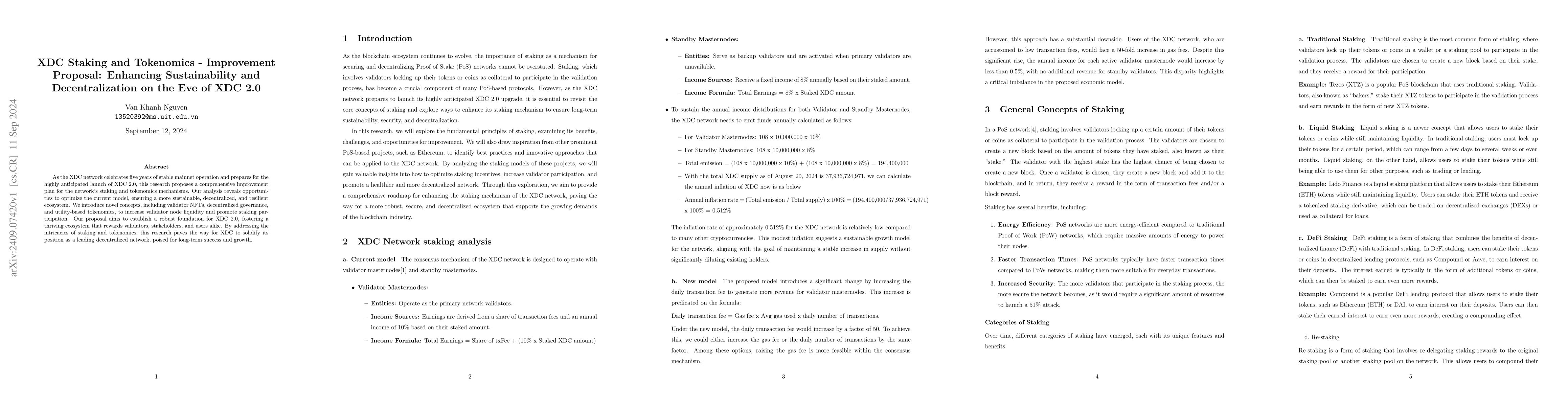 Thumbnail for XDC Staking and Tokenomics -- Improvement Proposal: Enhancing
  Sustainability and Decentralization on the Eve of XDC 2.0