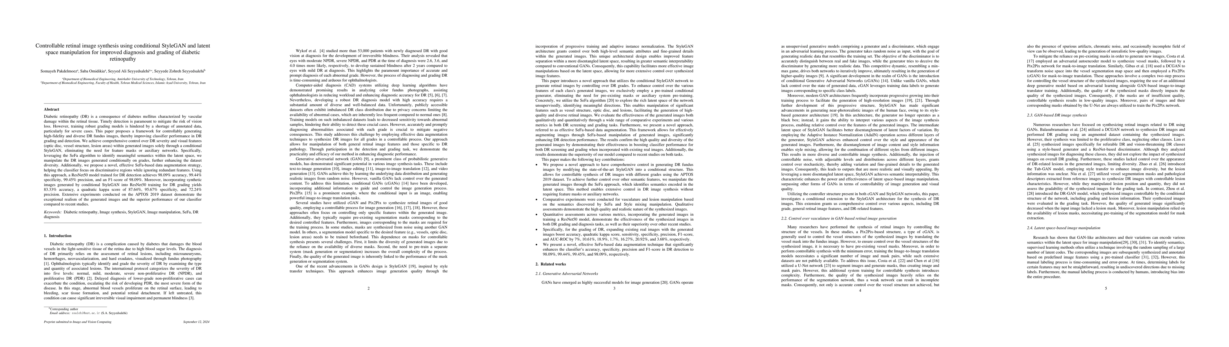 Thumbnail for Controllable retinal image synthesis using conditional StyleGAN and
  latent space manipulation for improved diagnosis and grading of diabetic
  retinopathy