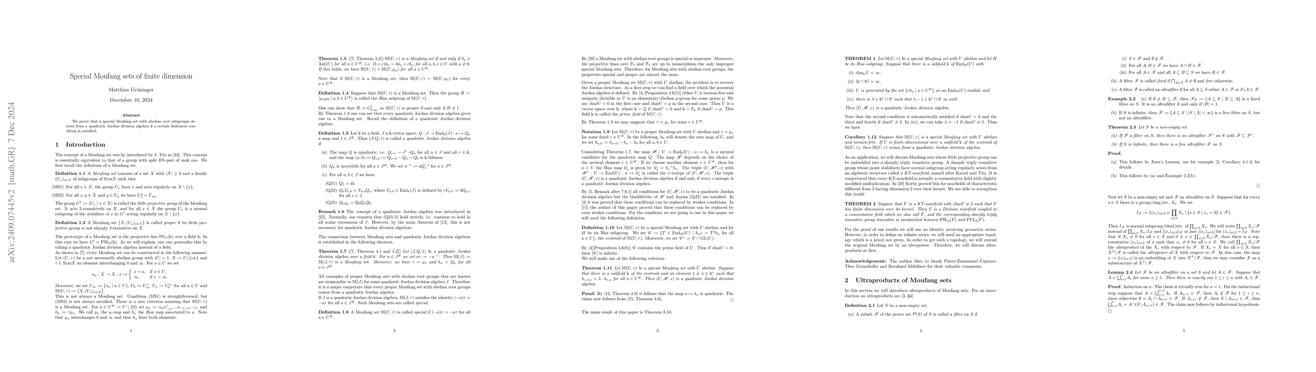 Thumbnail for Special Moufang sets of finite dimension