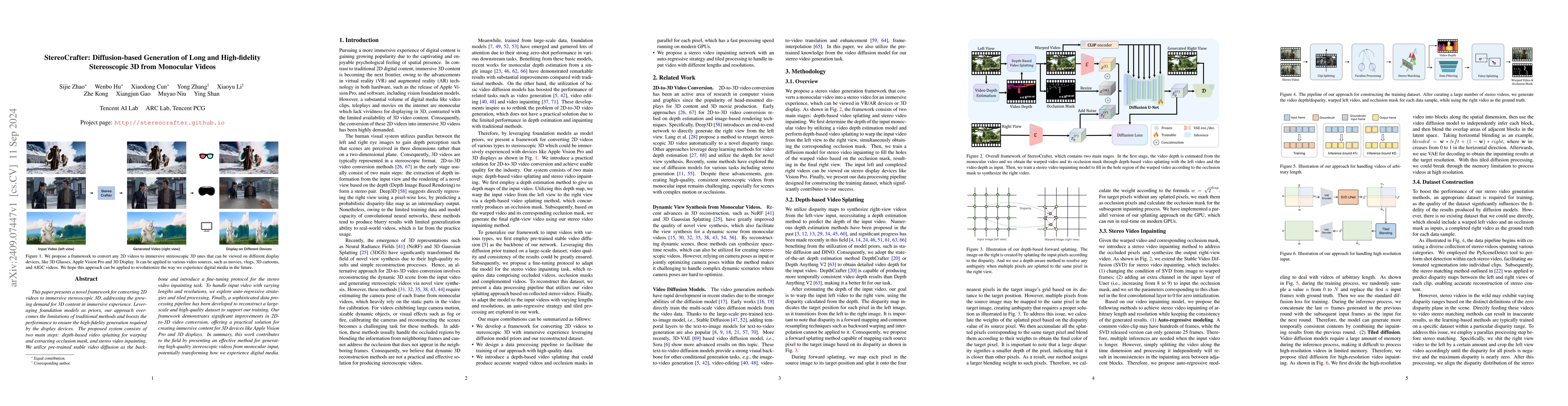 Thumbnail for StereoCrafter: Diffusion-based Generation of Long and High-fidelity
  Stereoscopic 3D from Monocular Videos