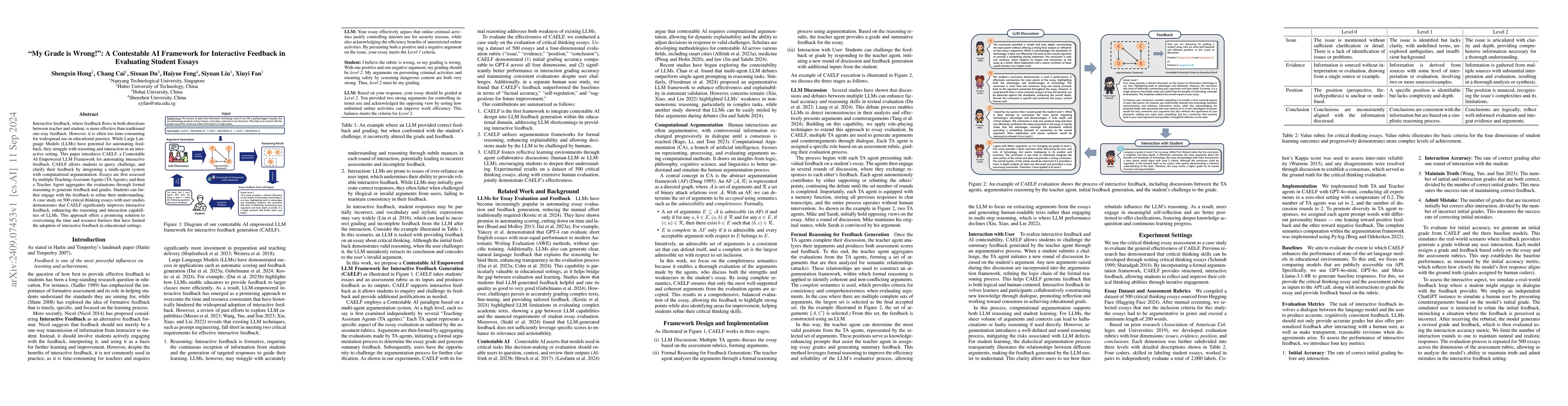 Thumbnail for "My Grade is Wrong!": A Contestable AI Framework for Interactive
  Feedback in Evaluating Student Essays