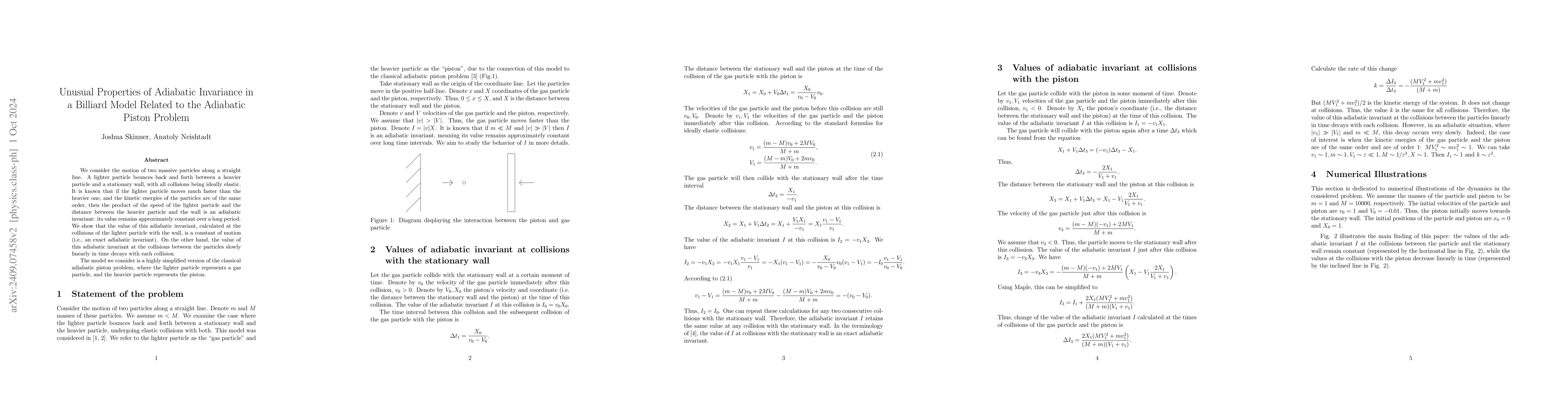 Thumbnail for Unusual Properties of Adiabatic Invariance in a Billiard Model Related
  to the Adiabatic Piston Problem