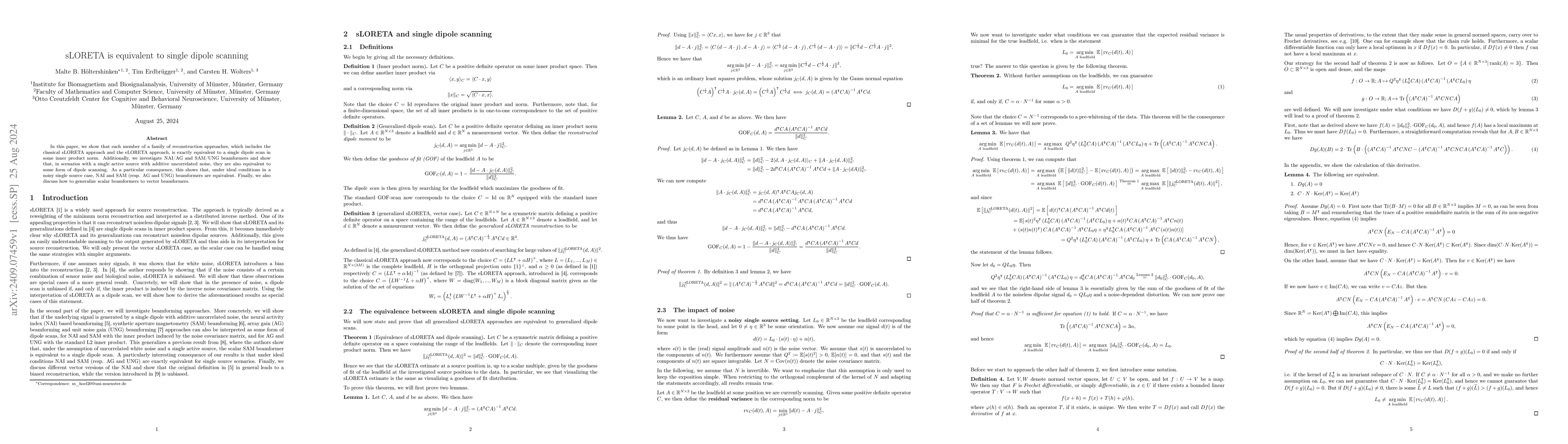 Thumbnail for sLORETA is equivalent to single dipole scanning