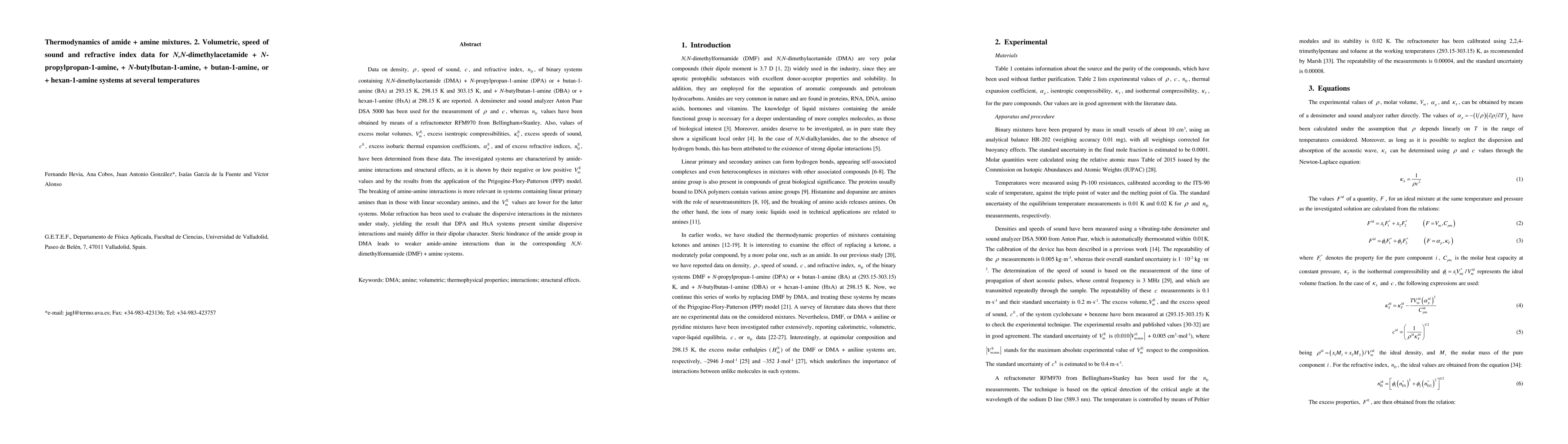 Thumbnail for Thermodynamics of Amide + Amine Mixtures. 2. Volumetric, Speed of Sound
  and Refractive Index Data for N,N-Dimethylacetamide +N-Propylpropan-1-Amine,
  +N-Butylbutan-1-Amine, +Butan-1-Amine, or +Hexan-1-Amine Systems at Several
  Temperatures