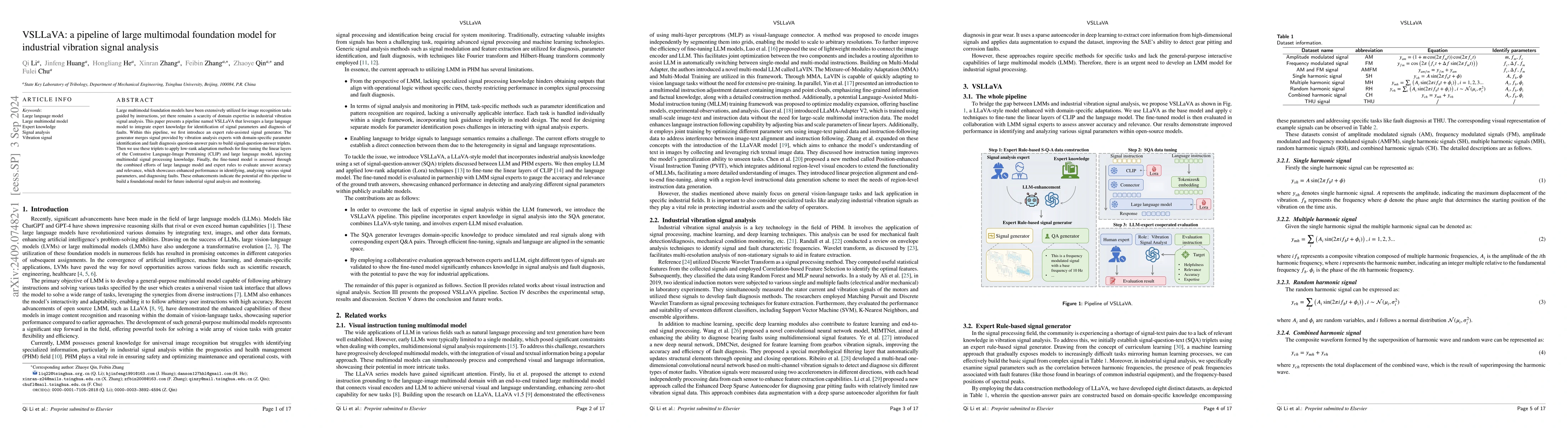 Thumbnail for VSLLaVA: a pipeline of large multimodal foundation model for industrial
  vibration signal analysis