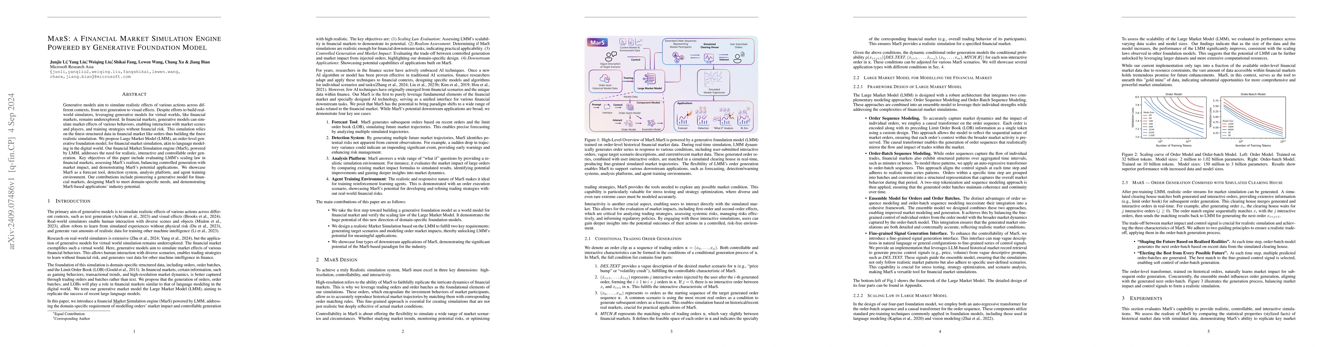 Thumbnail for MarS: a Financial Market Simulation Engine Powered by Generative
  Foundation Model