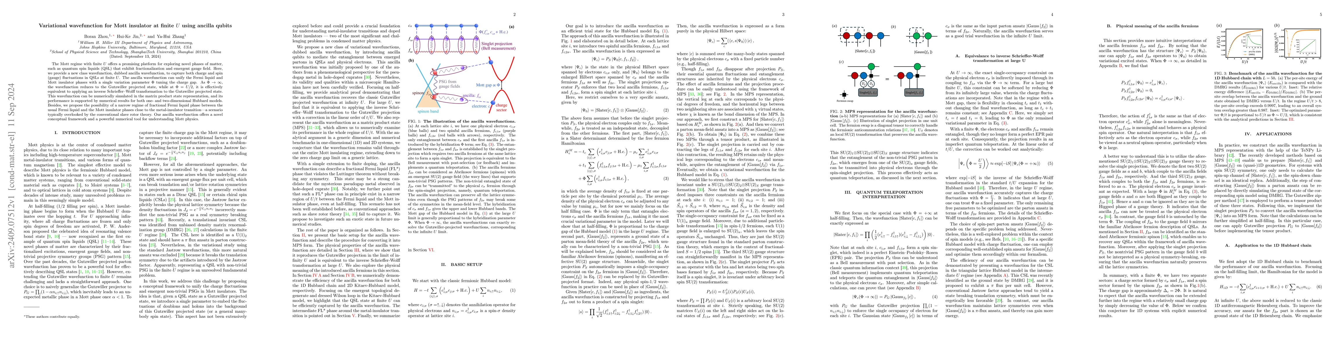 Thumbnail for Variational wavefunction for Mott insulator at finite $U$ using ancilla
  qubits