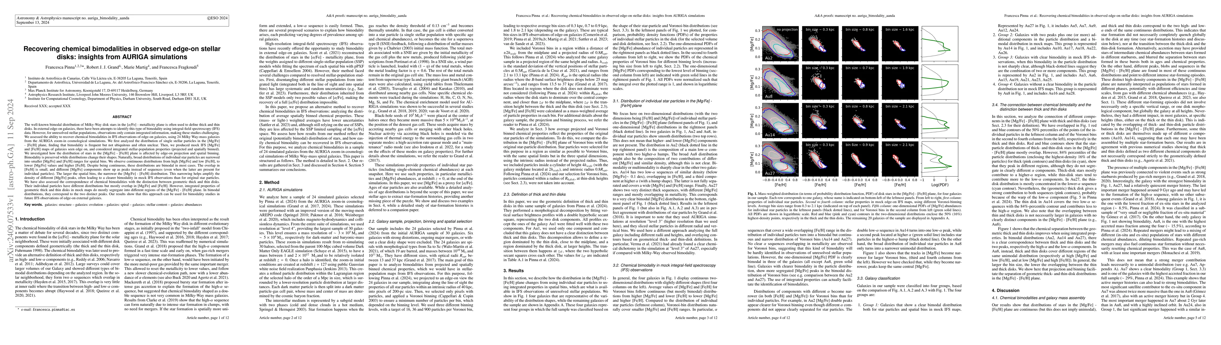 Thumbnail for Recovering chemical bimodalities in observed edge-on stellar disks:
  insights from AURIGA simulations