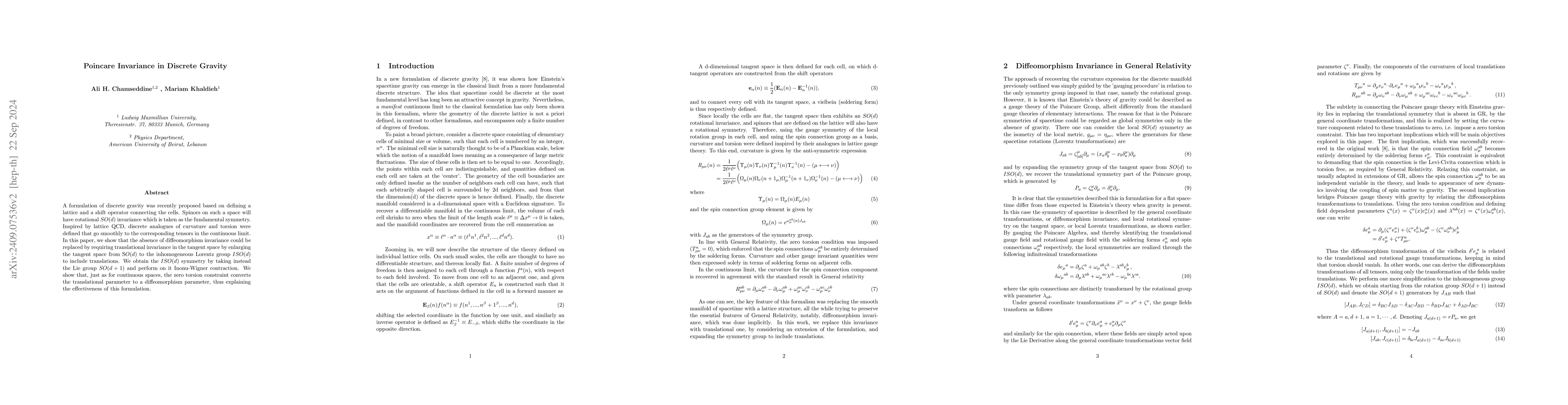 Thumbnail for Poincare Invariance in Discrete Gravity