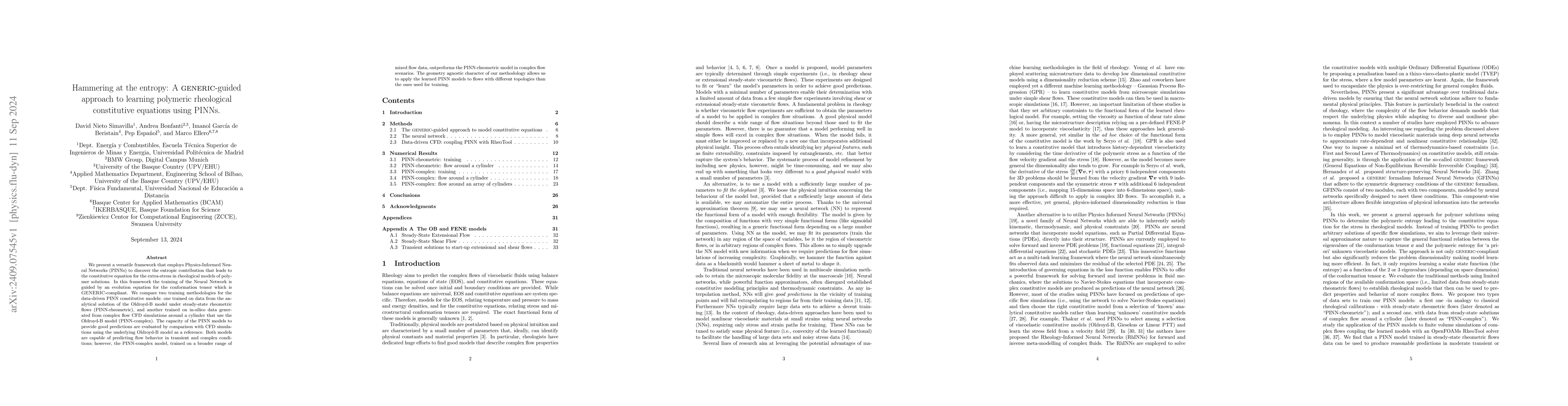 Thumbnail for Hammering at the entropy: A GENERIC-guided approach to learning
  polymeric rheological constitutive equations using PINNs
