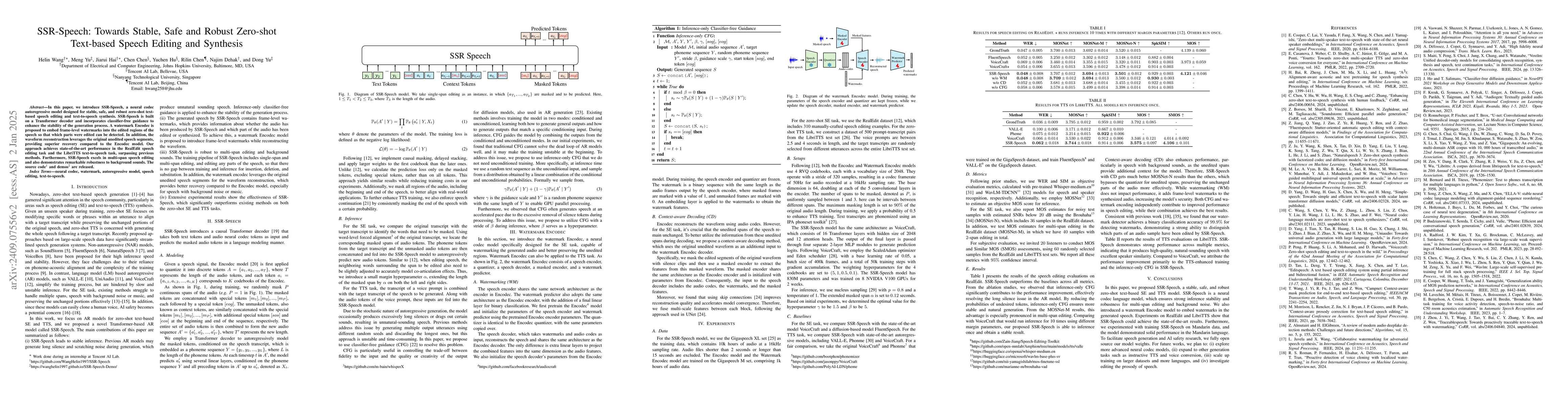 Thumbnail for SSR-Speech: Towards Stable, Safe and Robust Zero-shot Text-based Speech
  Editing and Synthesis