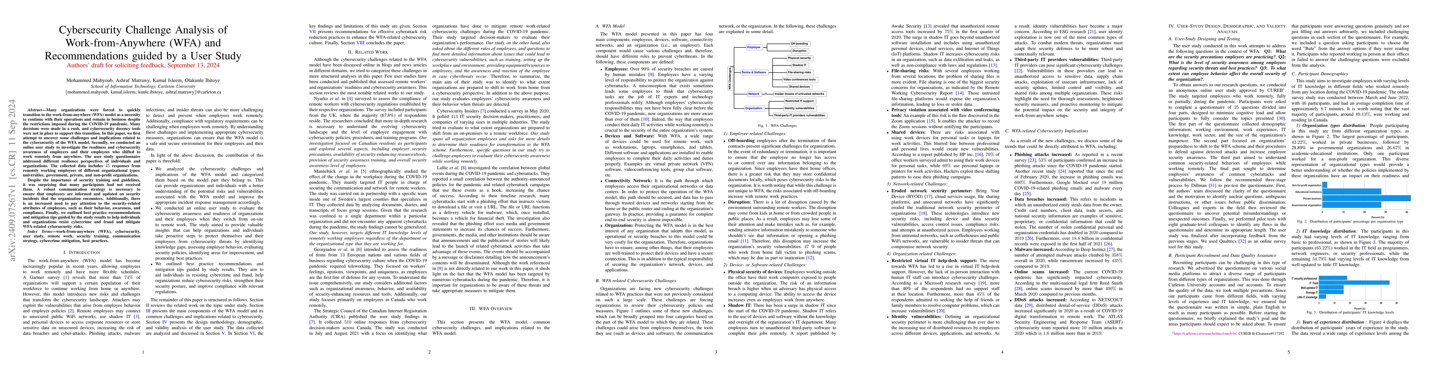 Thumbnail for Cybersecurity Challenge Analysis of Work-from-Anywhere (WFA) and
  Recommendations guided by a User Study