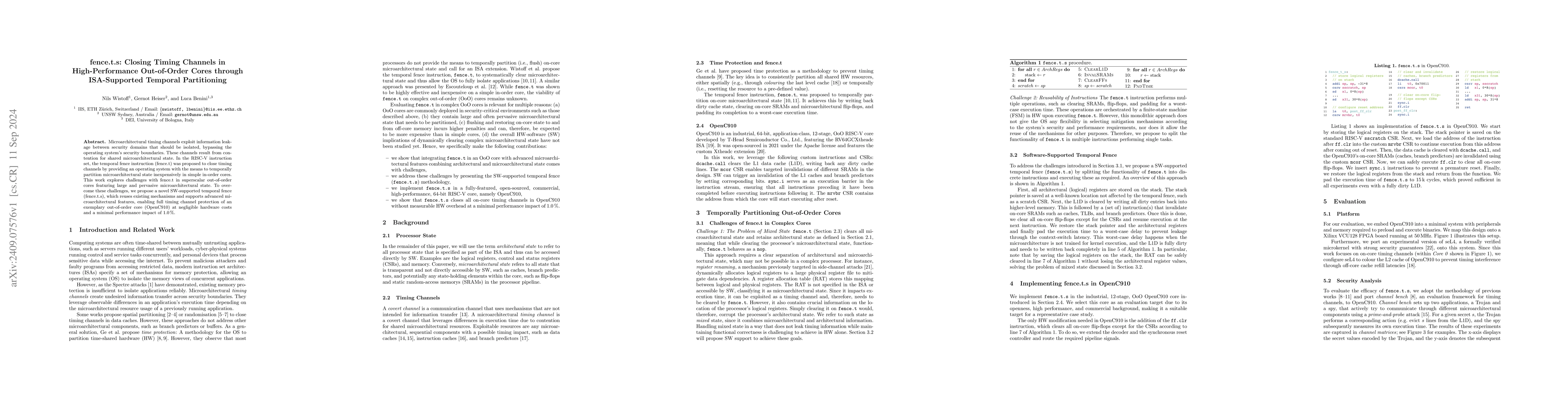 Thumbnail for fence.t.s: Closing Timing Channels in High-Performance Out-of-Order
  Cores through ISA-Supported Temporal Partitioning