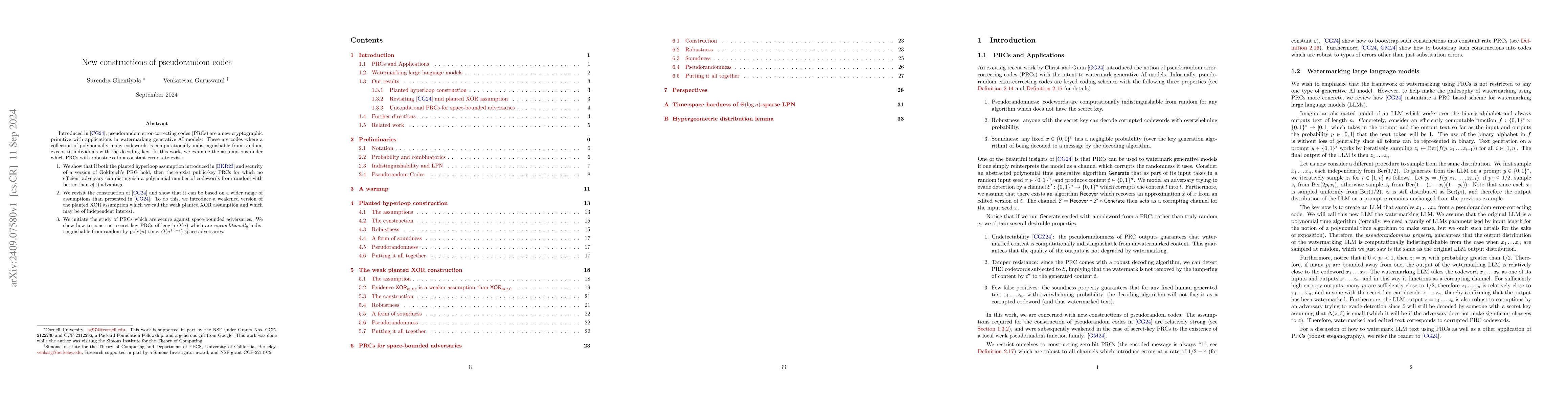 Thumbnail for New constructions of pseudorandom codes