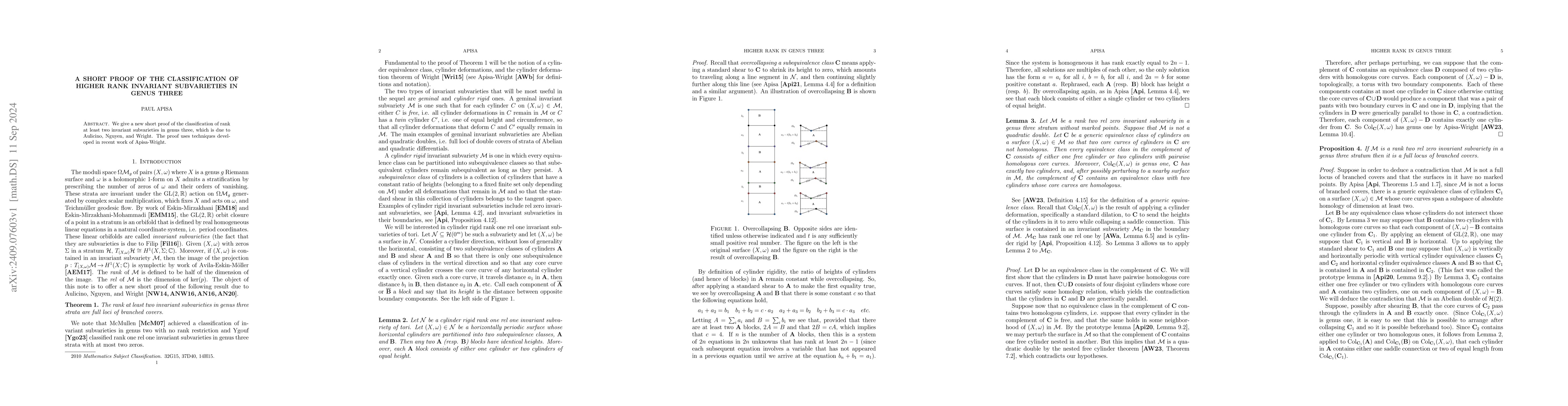 Thumbnail for A short proof of the classification of higher rank invariant
  subvarieties in genus three