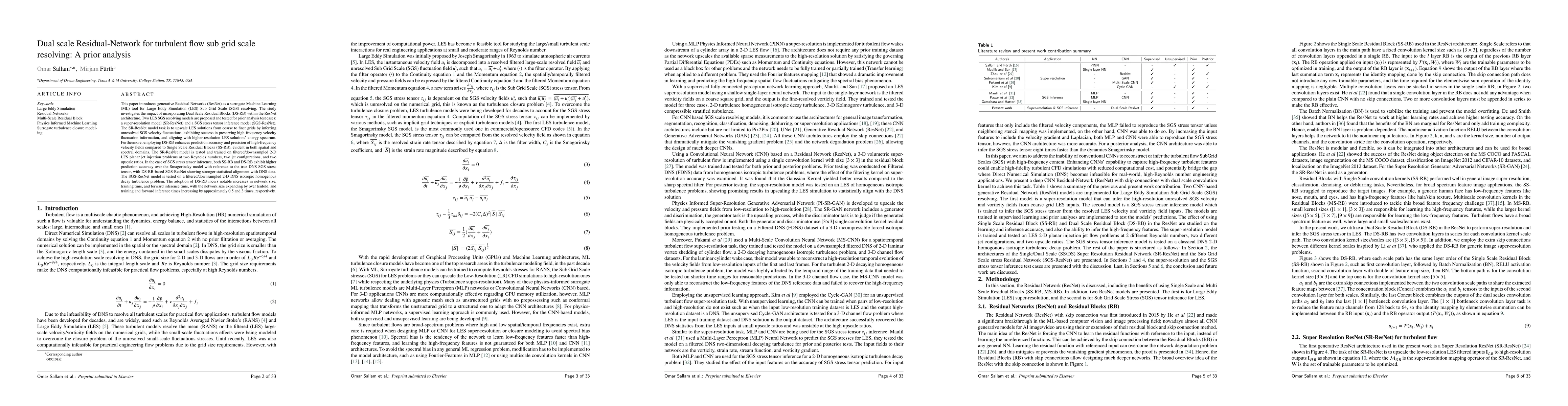 Thumbnail for Dual scale Residual-Network for turbulent flow sub grid scale resolving:
  A prior analysis