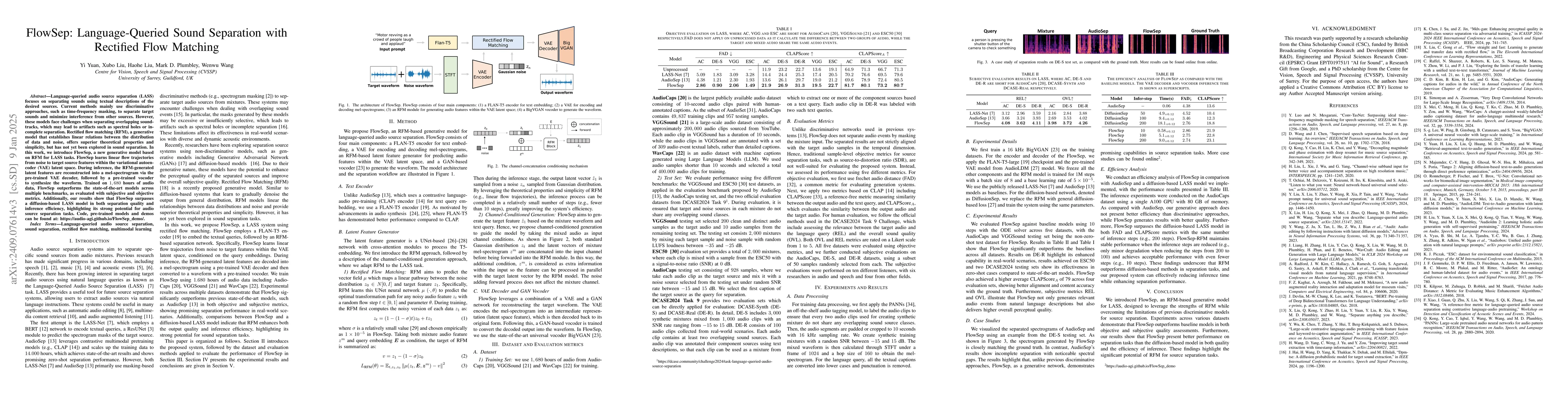 Thumbnail for FlowSep: Language-Queried Sound Separation with Rectified Flow Matching