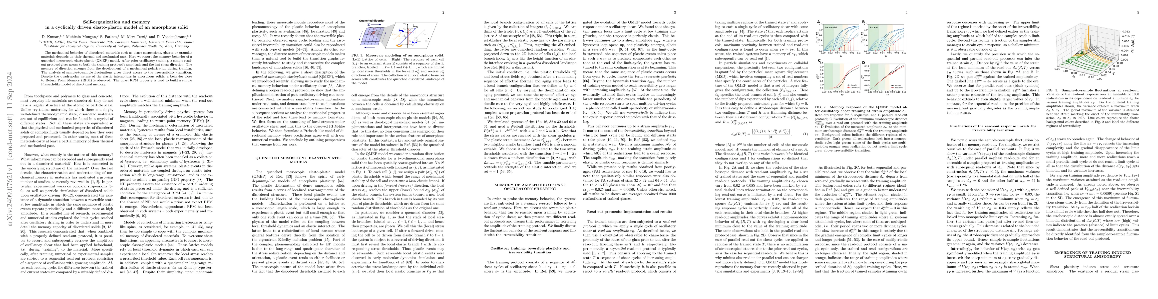 Thumbnail for Self-organization and memory in a cyclically driven elasto-plastic model
  of an amorphous solid