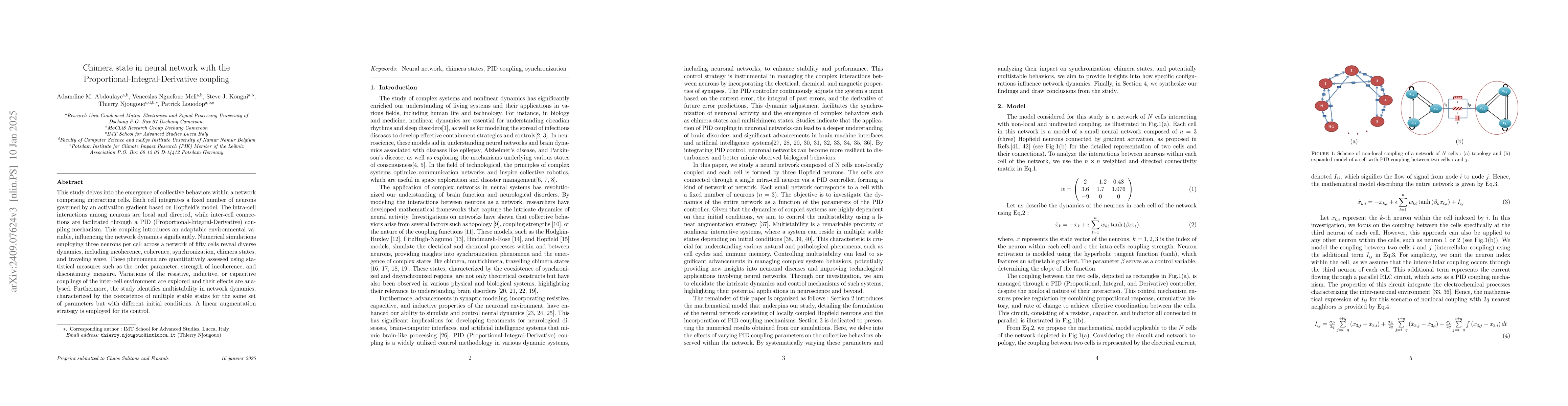 Thumbnail for Chimera state in neural network with the
  Proportional-Integrative-Derivative coupling
