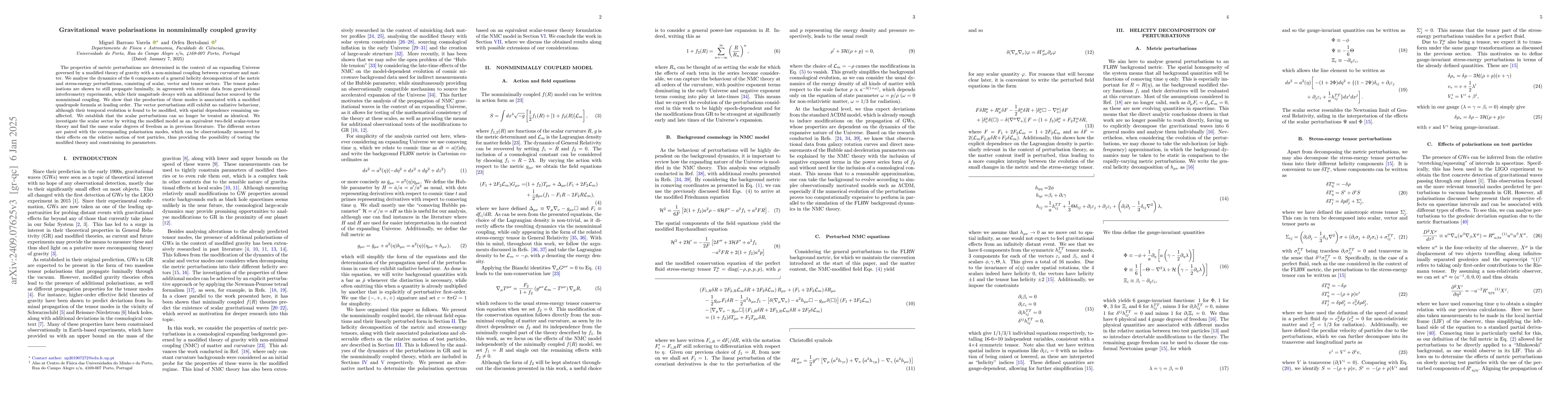 Thumbnail for Gravitational wave polarisations in nonminimally coupled gravity