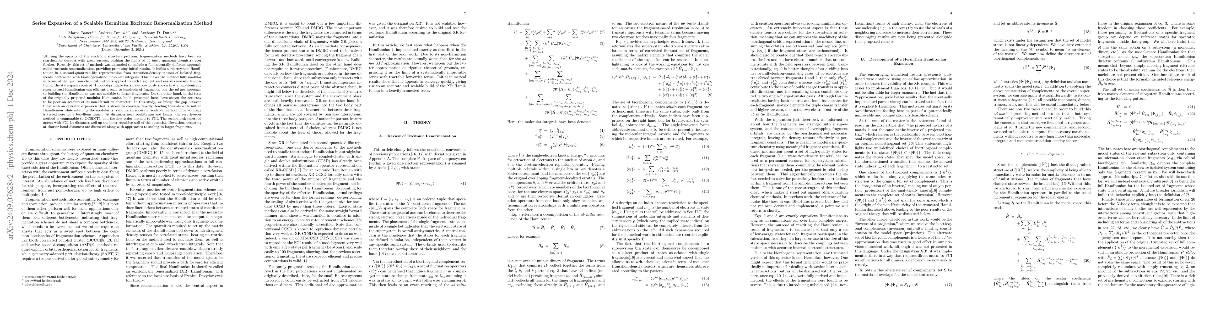 Thumbnail for Series Expansion of a Scalable Hermitian Excitonic Renormalization
  Method