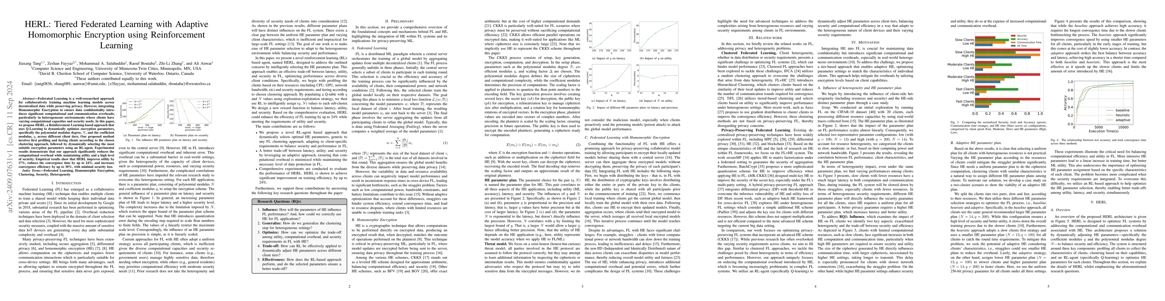 Thumbnail for HERL: Tiered Federated Learning with Adaptive Homomorphic Encryption
  using Reinforcement Learning