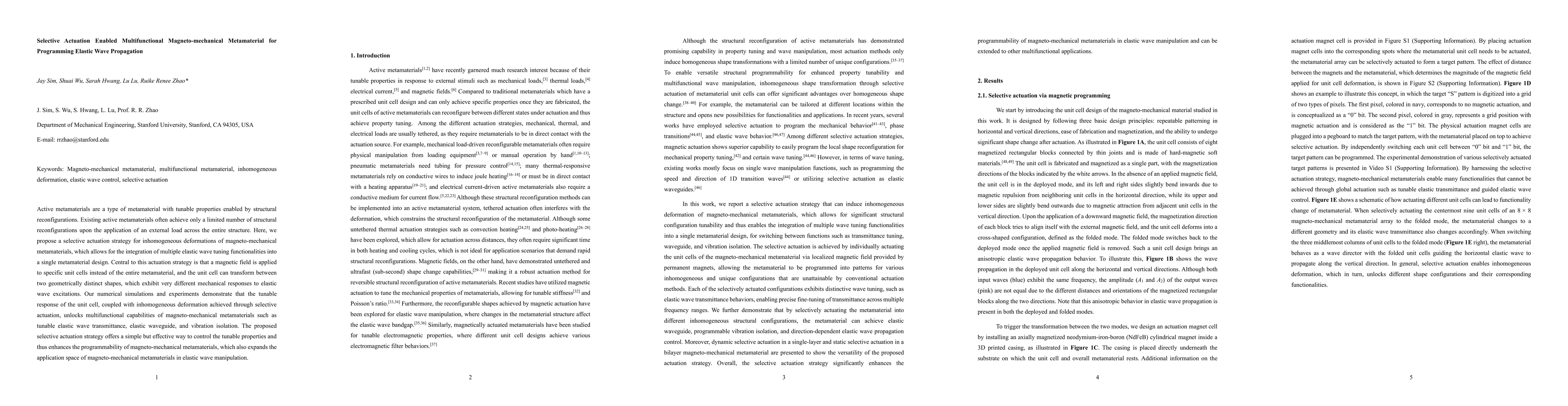 Thumbnail for Selective Actuation Enabled Multifunctional Magneto-mechanical
  Metamaterial for Programming Elastic Wave Propagation