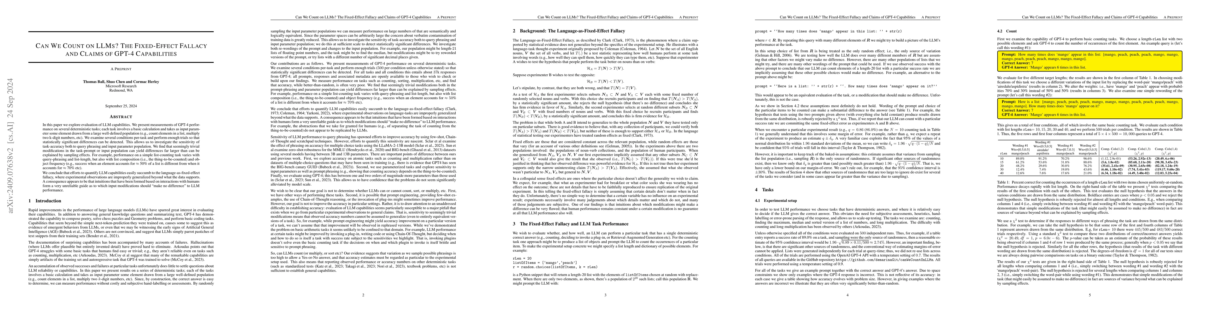 Thumbnail for Can We Count on LLMs? The Fixed-Effect Fallacy and Claims of GPT-4
  Capabilities