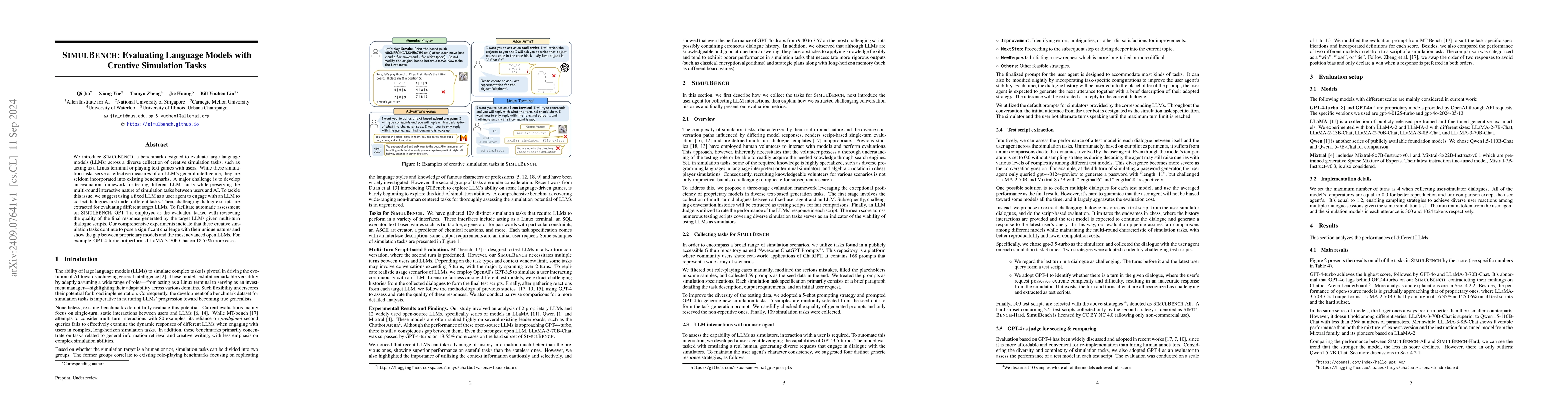 Thumbnail for SimulBench: Evaluating Language Models with Creative Simulation Tasks