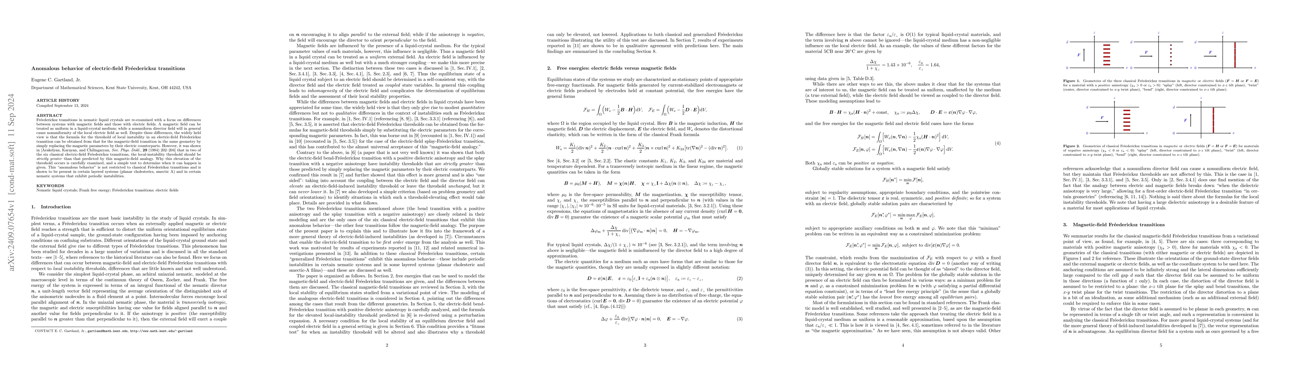 Thumbnail for Anomalous behavior of electric-field Fréedericksz transitions