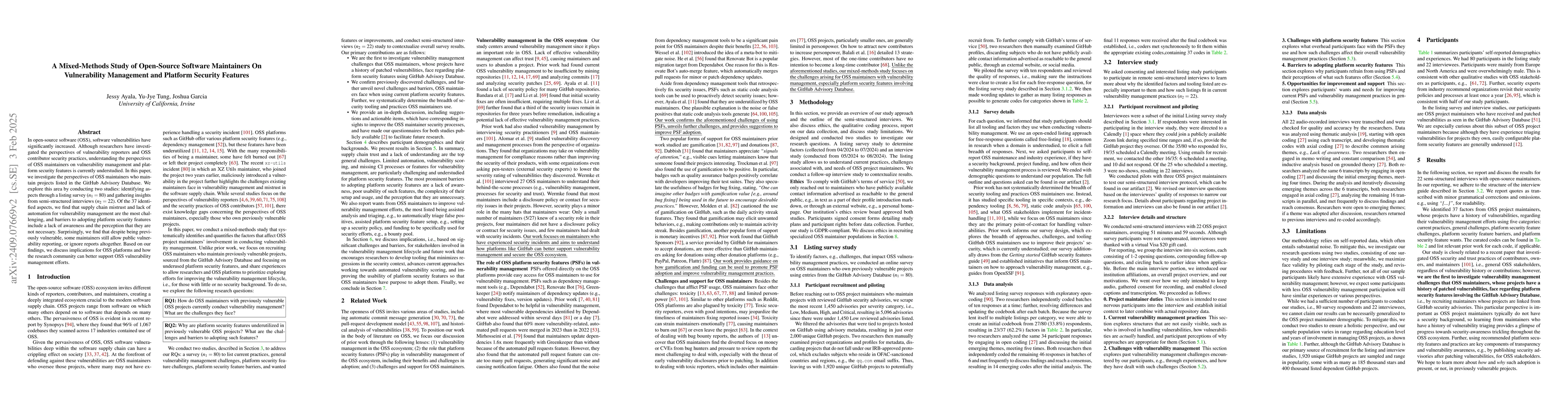 Thumbnail for A Mixed-Methods Study of Open-Source Software Maintainers On
  Vulnerability Management and Platform Security Features