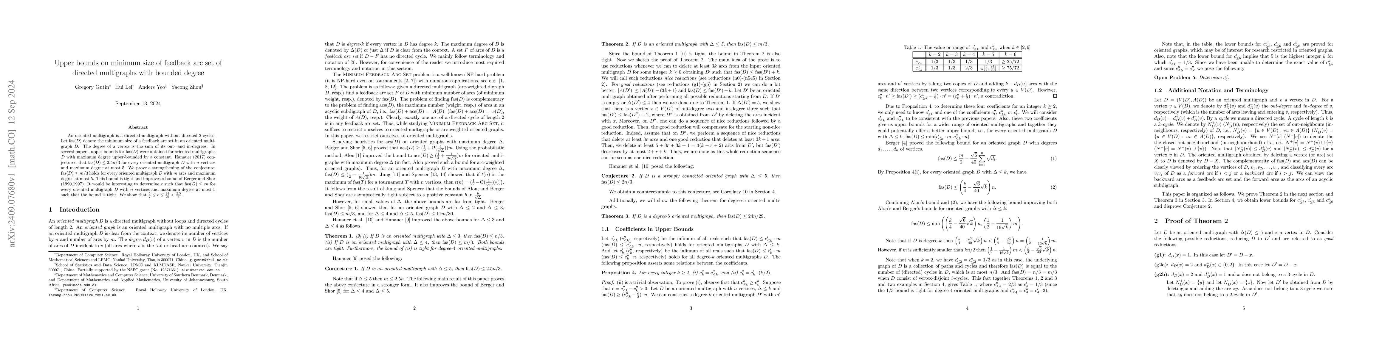 Thumbnail for Upper bounds on minimum size of feedback arc set of directed multigraphs
  with bounded degree