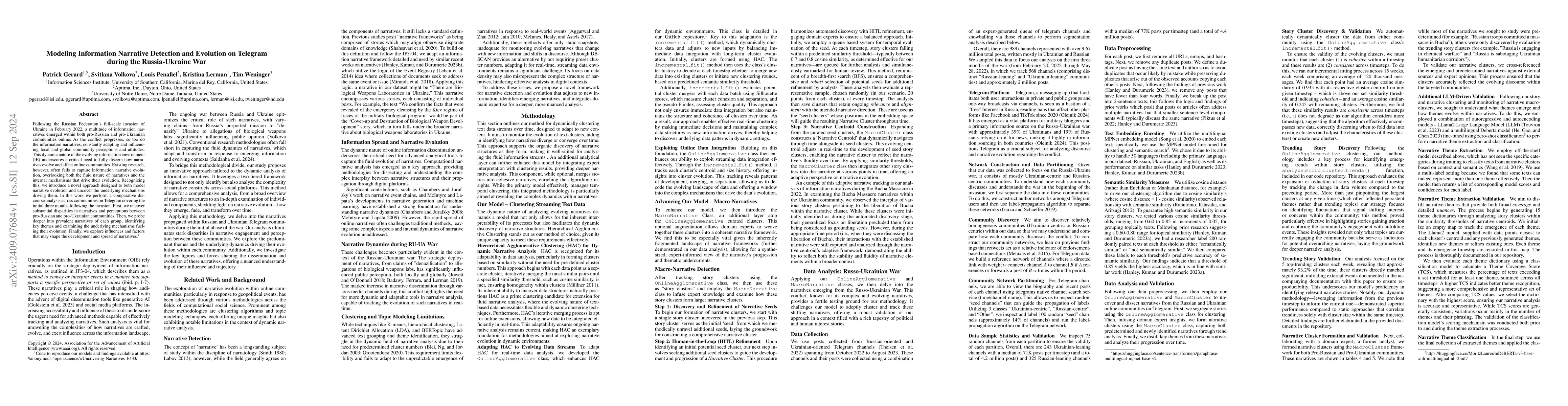 Thumbnail for Modeling Information Narrative Detection and Evolution on Telegram
  during the Russia-Ukraine War