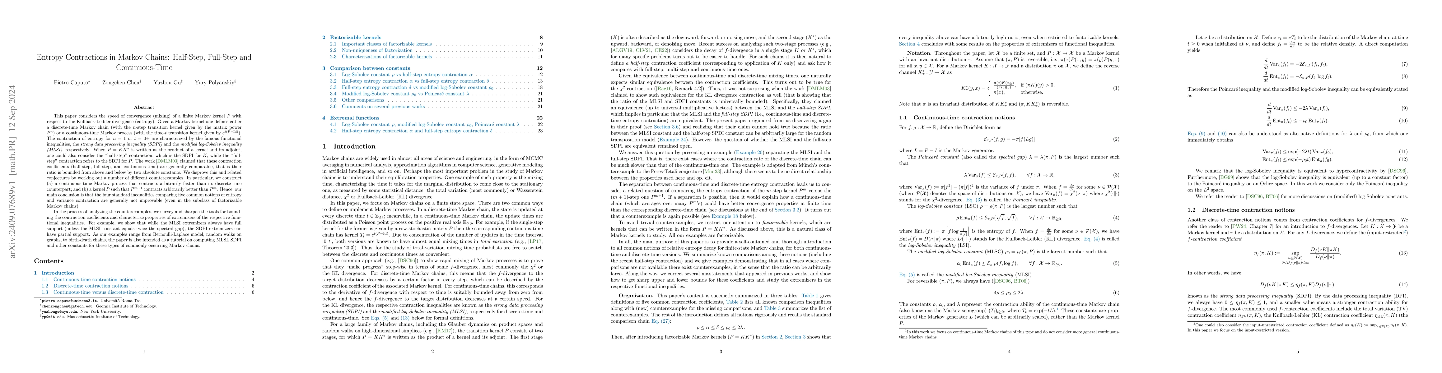 Thumbnail for Entropy Contractions in Markov Chains: Half-Step, Full-Step and
  Continuous-Time