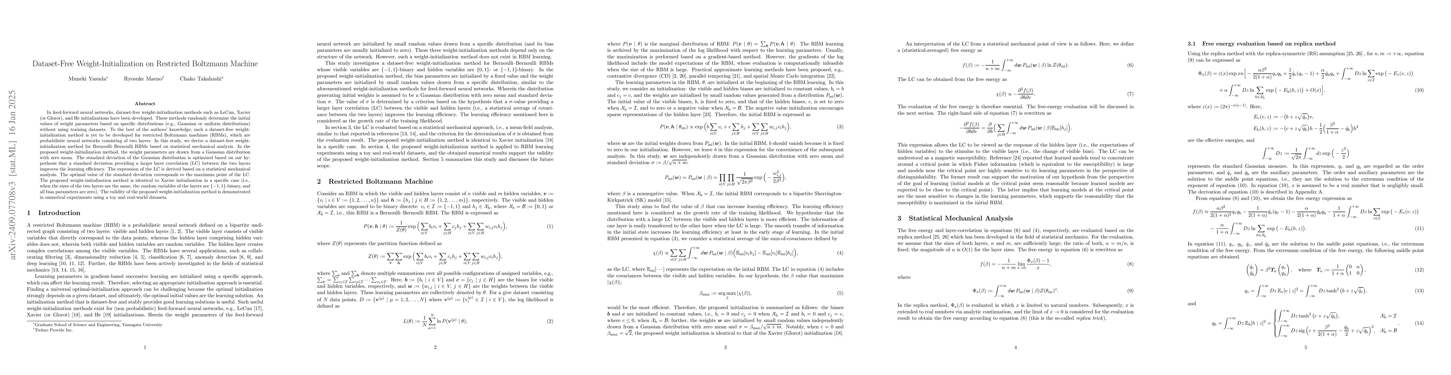 Thumbnail for Dataset-Free Weight-Initialization on Restricted Boltzmann Machine