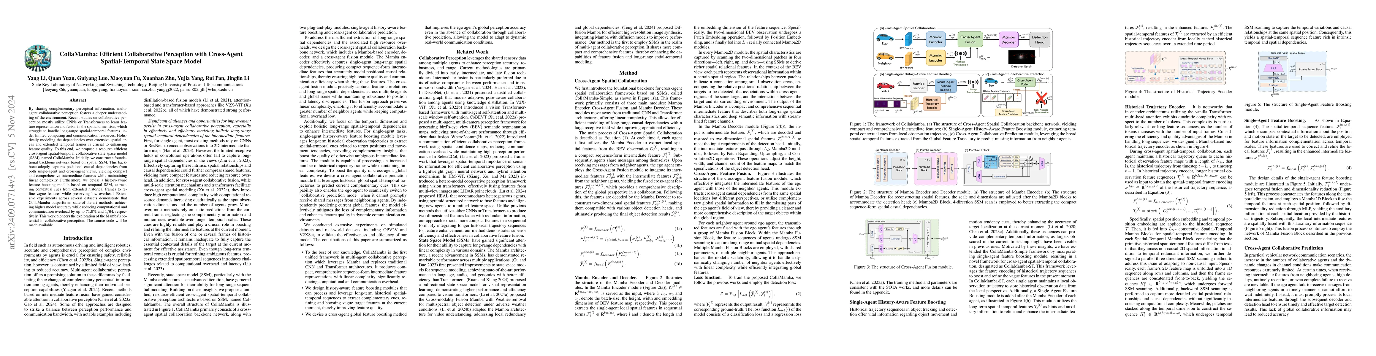 Thumbnail for CollaMamba: Efficient Collaborative Perception with Cross-Agent
  Spatial-Temporal State Space Model
