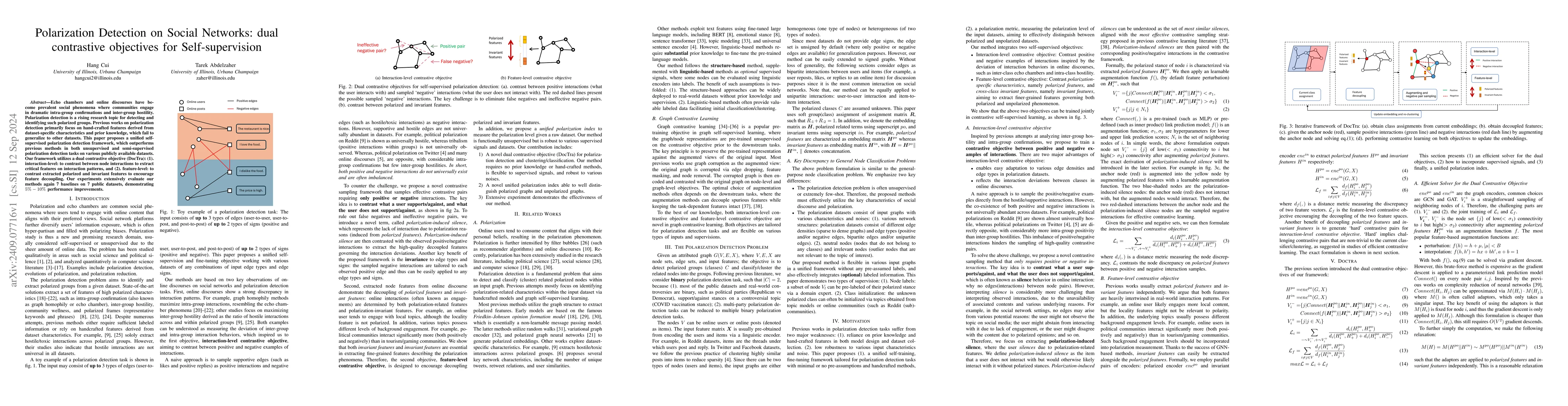 Thumbnail for Polarization Detection on Social Networks: dual contrastive objectives
  for Self-supervision