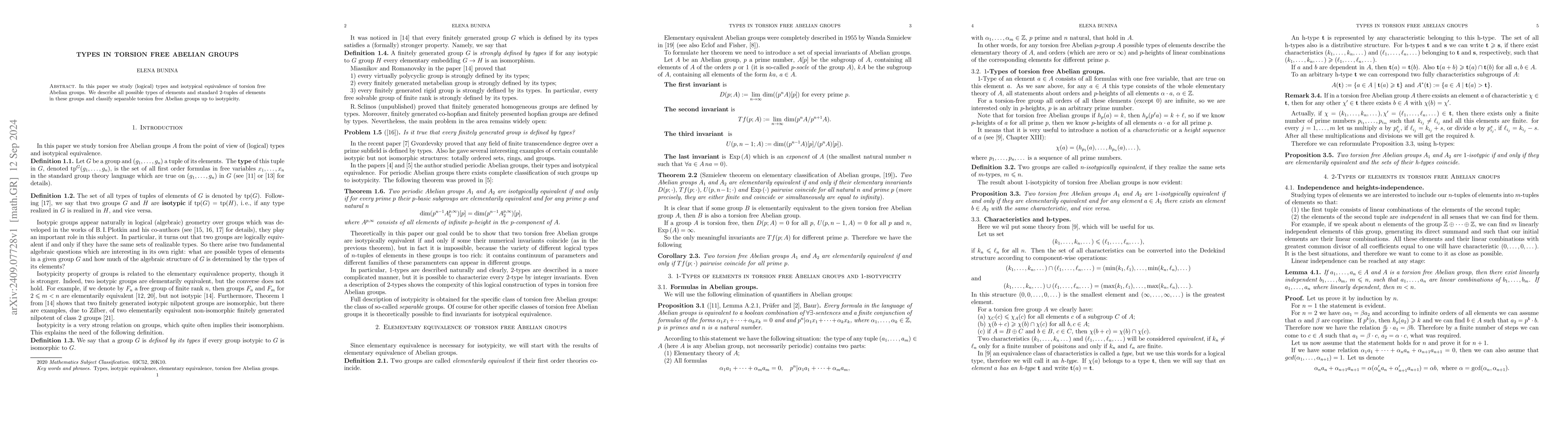 Thumbnail for Types in torsion free Abelian groups