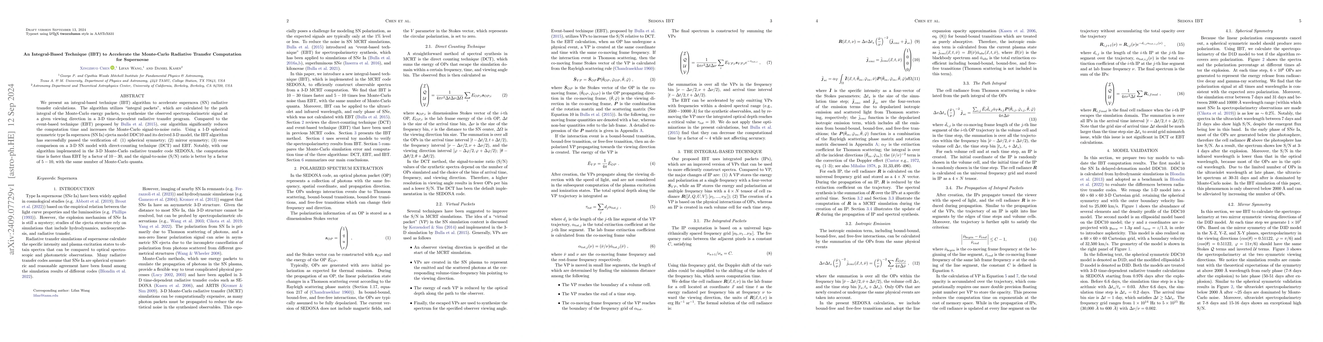 Thumbnail for An Integral-Based Technique (IBT) to Accelerate the Monte-Carlo
  Radiative Transfer Computation for Supernovae