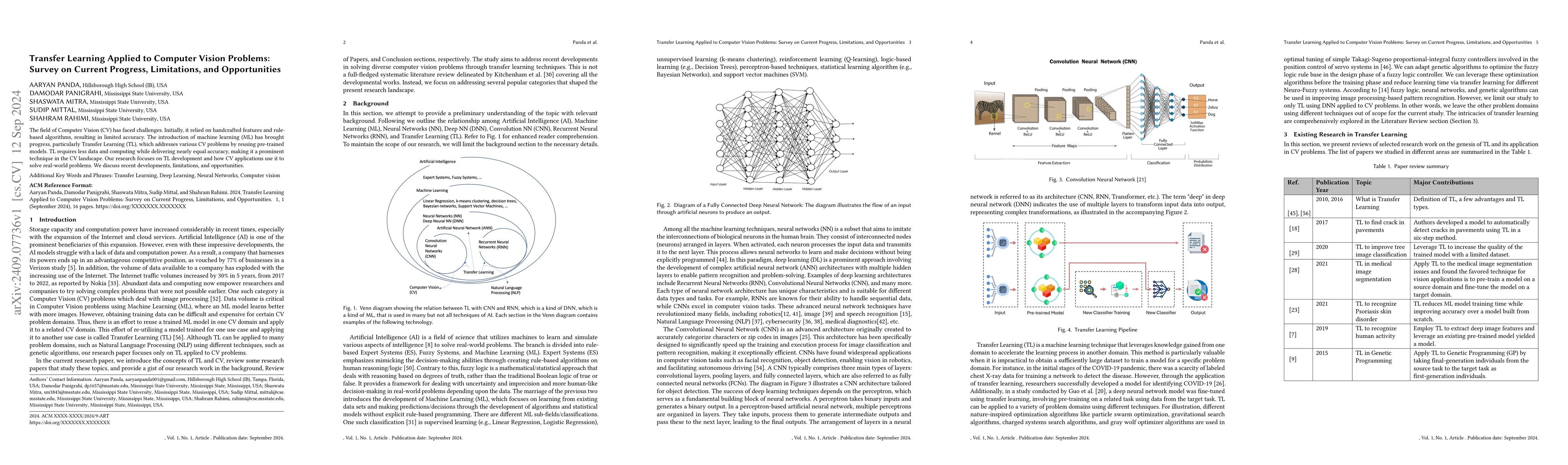 Thumbnail for Transfer Learning Applied to Computer Vision Problems: Survey on Current
  Progress, Limitations, and Opportunities