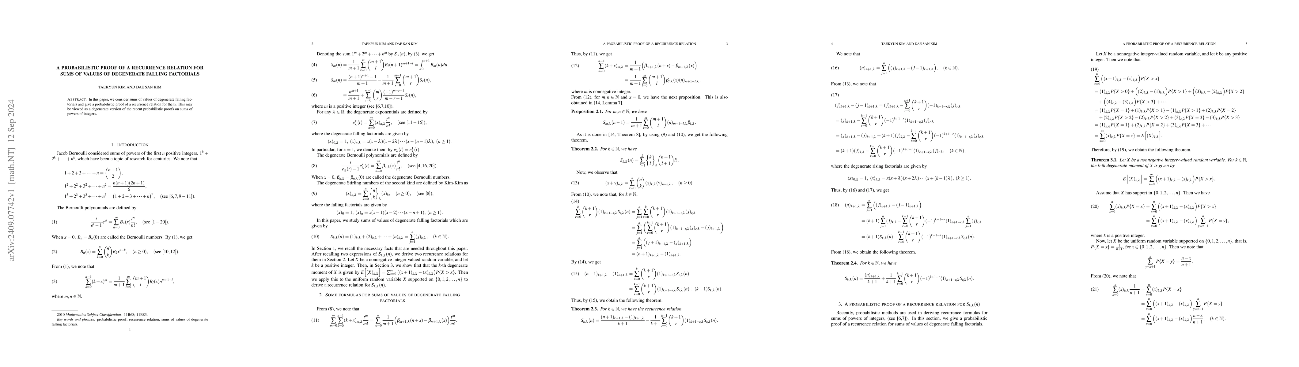 Thumbnail for A probabilistic proof of a recurrence relation for sums of values of
  degenerate falling factorials