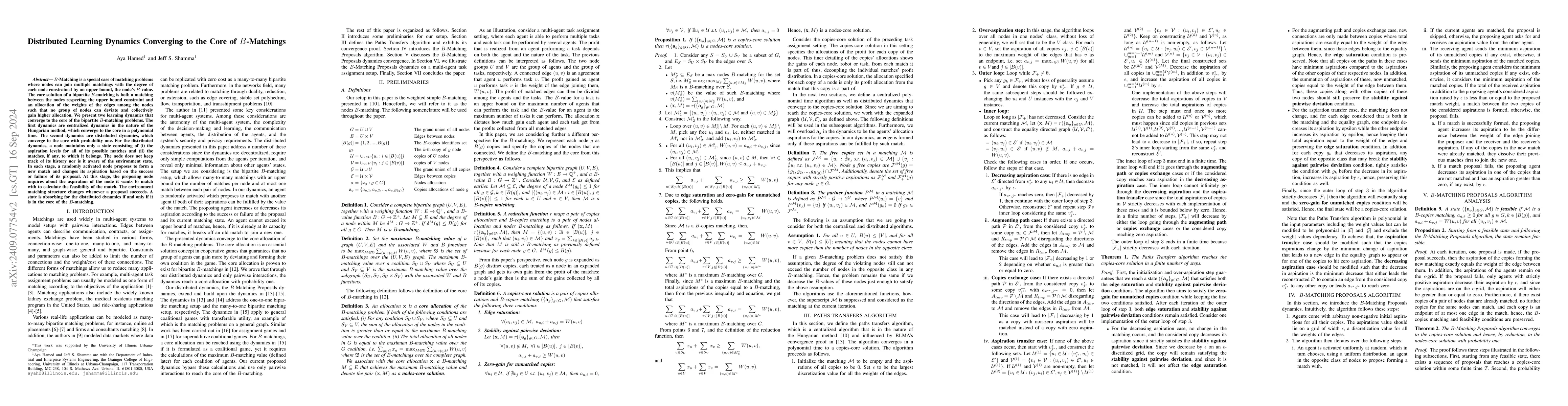 Thumbnail for Distributed Learning Dynamics Converging to the Core of $B$-Matchings