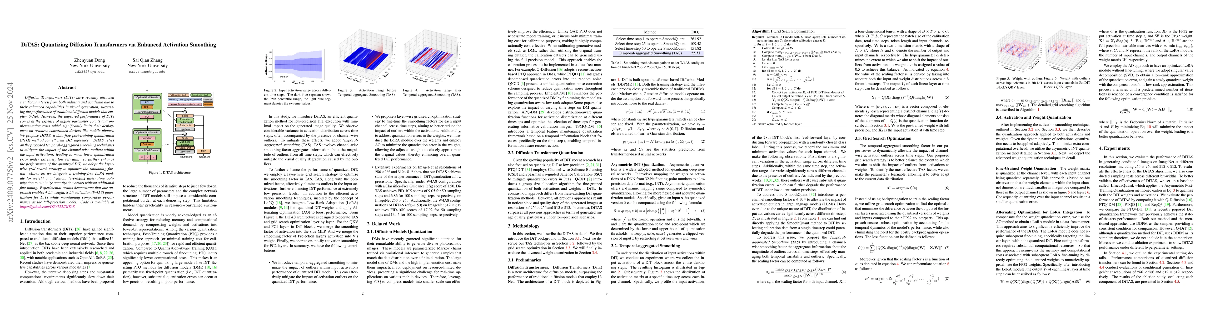 Thumbnail for DiTAS: Quantizing Diffusion Transformers via Enhanced Activation
  Smoothing