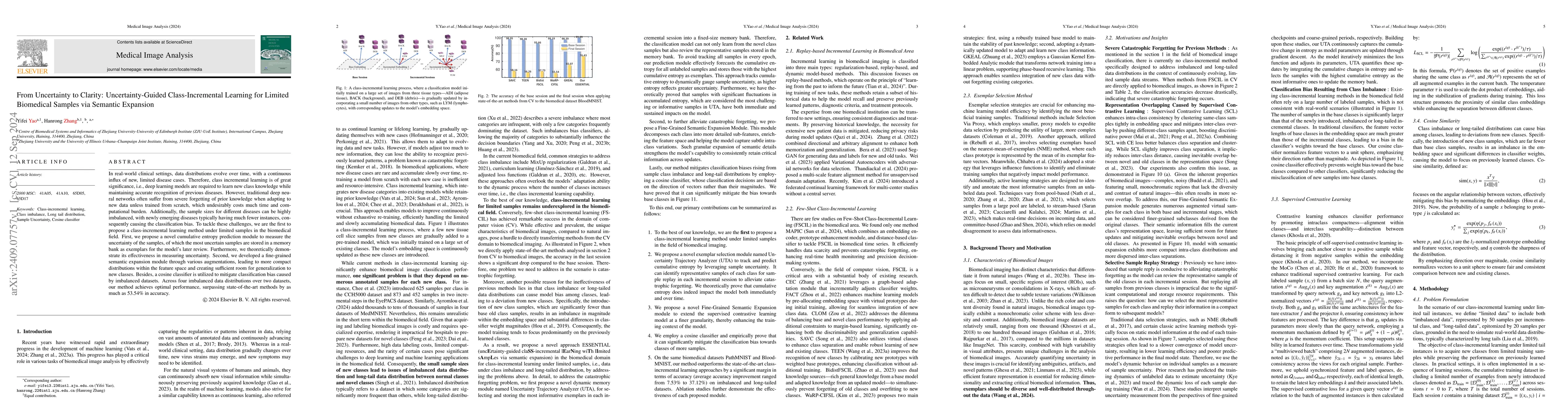 Thumbnail for From Uncertainty to Clarity: Uncertainty-Guided Class-Incremental
  Learning for Limited Biomedical Samples via Semantic Expansion